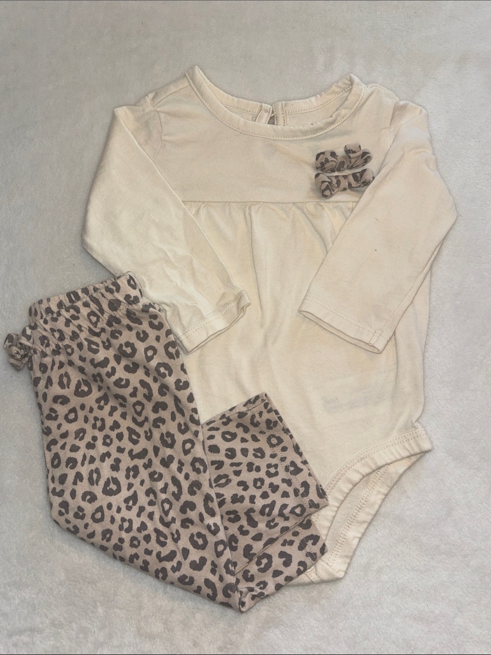 Carters Cream Leopard Print Baby Bottoms Set - Long Sleeve Bodysuit & Pants